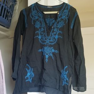 Black and blue boho top